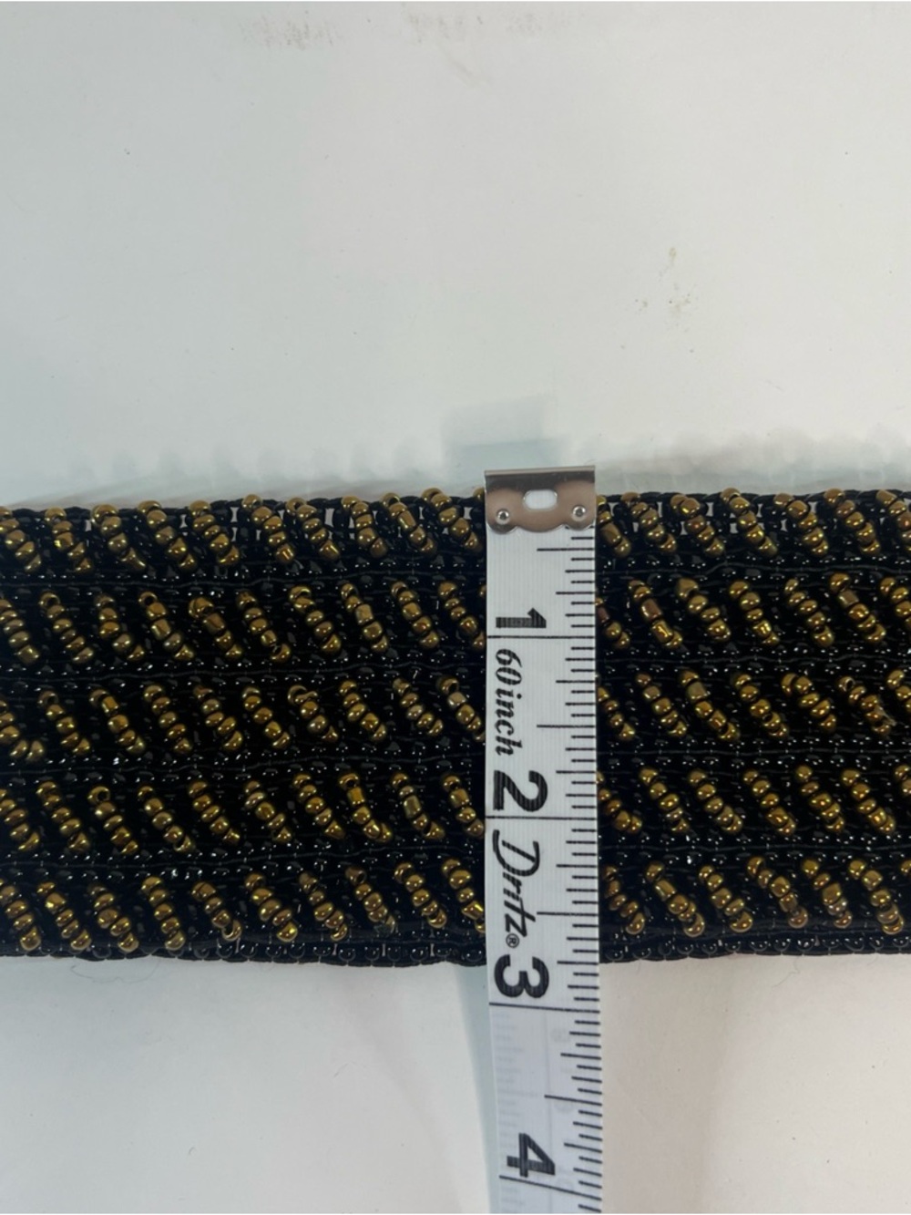 Vintage Boho Beaded Stretch Belt Bronze Brown Wood Buckle Wide Y2K Retro - Picture 10 of 12
